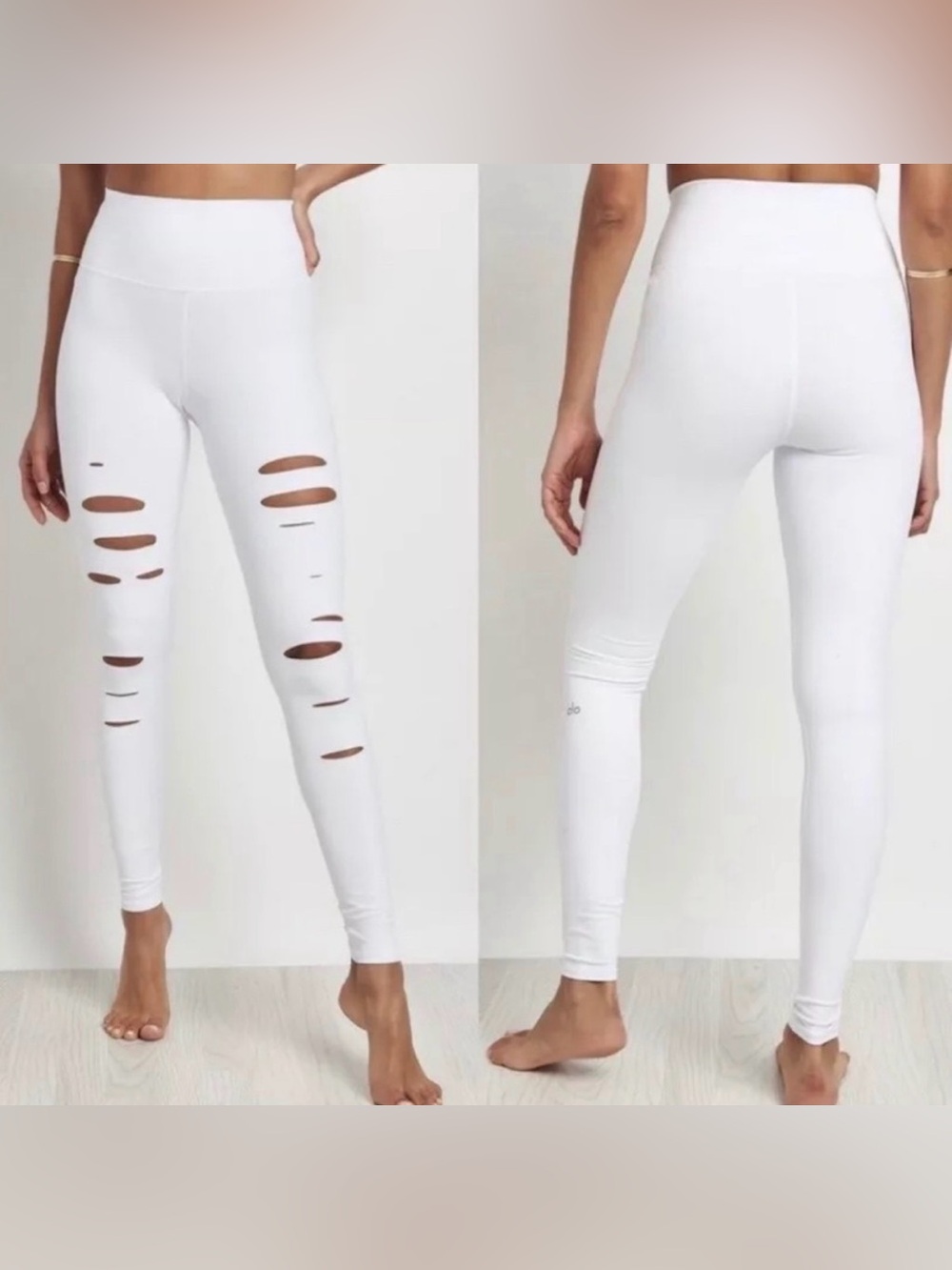 ALO YOGA I HIGH-WAIST RIPPED WARRIOR LEGGING WHITE SMALL